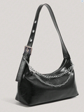 Retro European And American Leather Zipper Shoulder Bag, Hipster Niche Design, Underarm Handbag With Chain