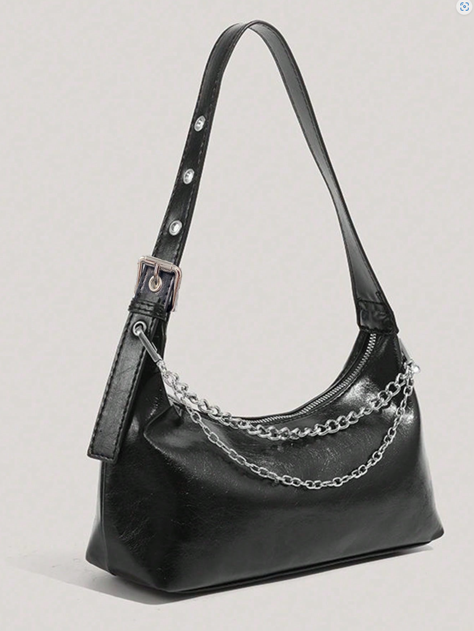 Retro European And American Leather Zipper Shoulder Bag, Hipster Niche Design, Underarm Handbag With Chain