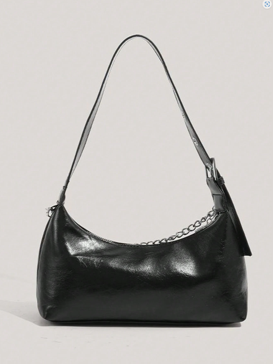 Retro European And American Leather Zipper Shoulder Bag, Hipster Niche Design, Underarm Handbag With Chain