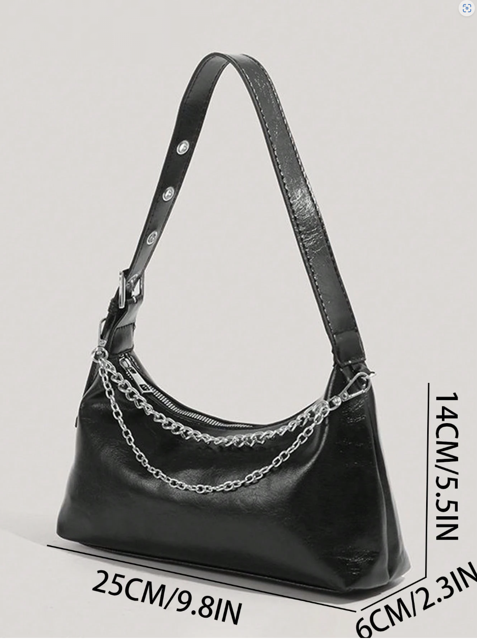 Retro European And American Leather Zipper Shoulder Bag, Hipster Niche Design, Underarm Handbag With Chain
