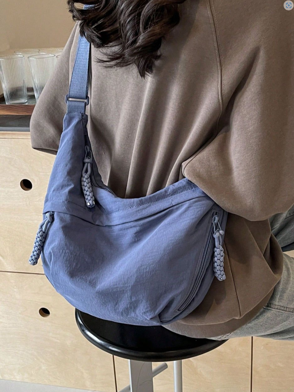 1pc Fashion Colorful Nylon Waterproof Shoulder Bag, Minimalist Casual College Style Design, Wide Shoulder Strap, Multi-Zipper Design, Suitable For Students, Women, Shopping, Travel, Vacation, Daily Use, Can Be Used As School Bag, Street Style, Sports Styl