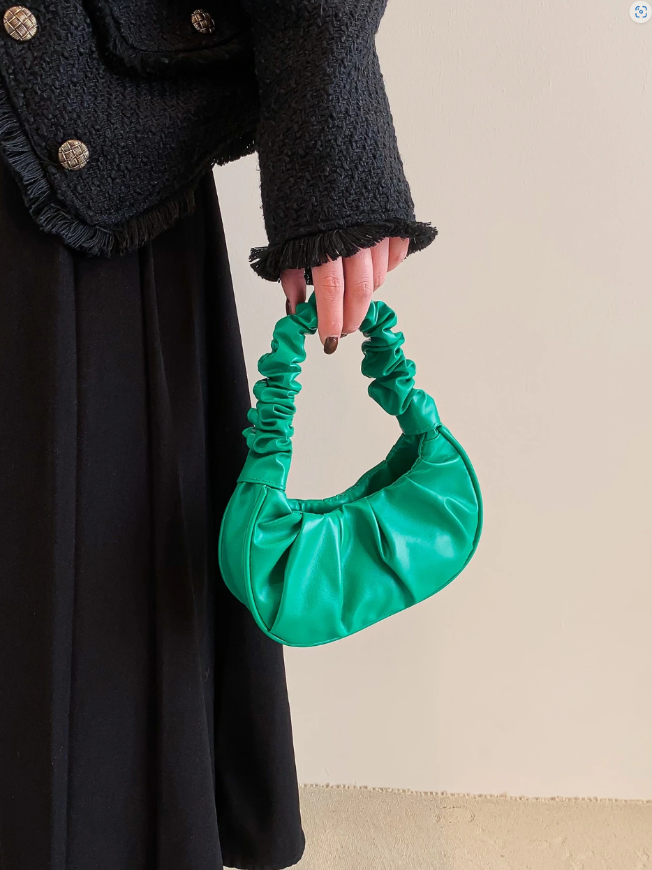Mini Solid Color Women's Pleated Handbag Cloud & Crescent Shape Women's Handbag